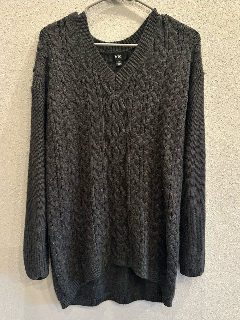 Massimo Charcoal Cable Knit V Neck Sweater M Cozy Oversized